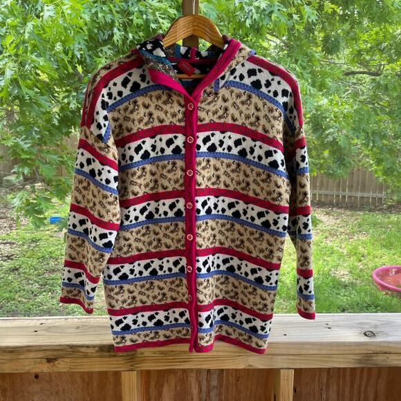 Kenzo Women's Colorful Animal Print Hooded Cardigan Size 44 (U.S. 10) RARE - Picture 1 of 9